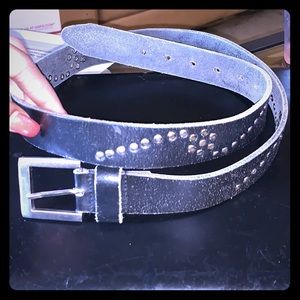 Genuine leather black studded belt